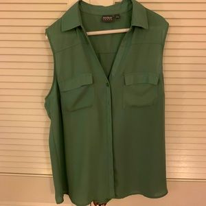Green Button Down Sleeveless Top